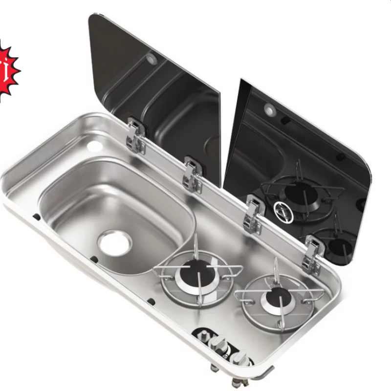 NAVY LOAD ÇİFT Cam Kapakli İKİ Ocakli Ve Sol EVYE