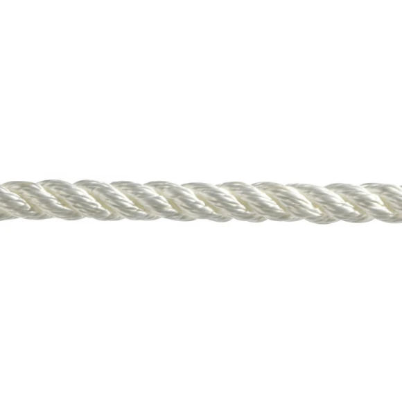 3 kollu, örgülü polyester halat. Bağlama ve demir halatı olarak kullanılabilir. Batar. Beyaz.