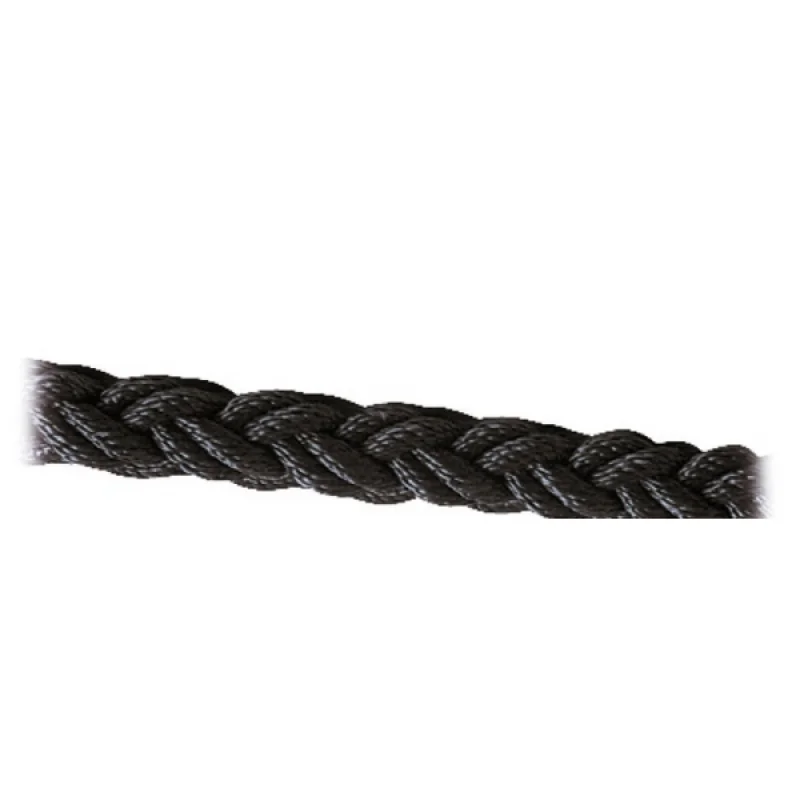 8-strand, braided polyester rope. Black