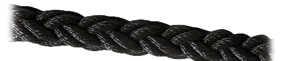 8-strand, braided polyester rope. Black