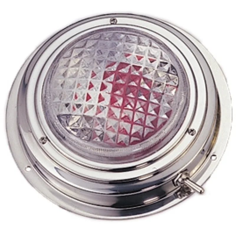 Tavan lambası. Paslanmaz çelik. Ø 171mm. 12V/15W. Şeffaf ve kırmızı iki ampullü.