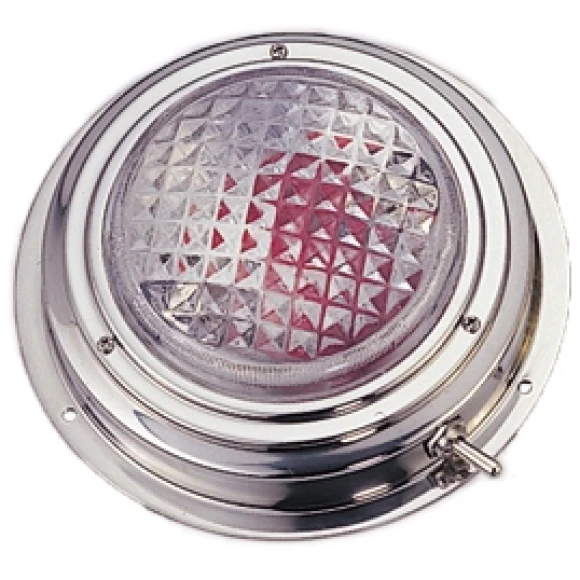 Tavan lambası. Paslanmaz çelik. Ø 171mm. 12V/15W. Şeffaf ve kırmızı iki ampullü.