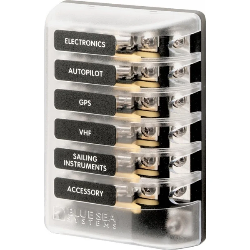 3AG sigorta bloğu. Agc (standart) ve mdl (gecikmeli) sigortalar ile kullanılır.