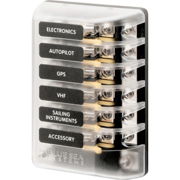 3AG sigorta bloğu. Agc (standart) ve mdl (gecikmeli) sigortalar ile kullanılır.