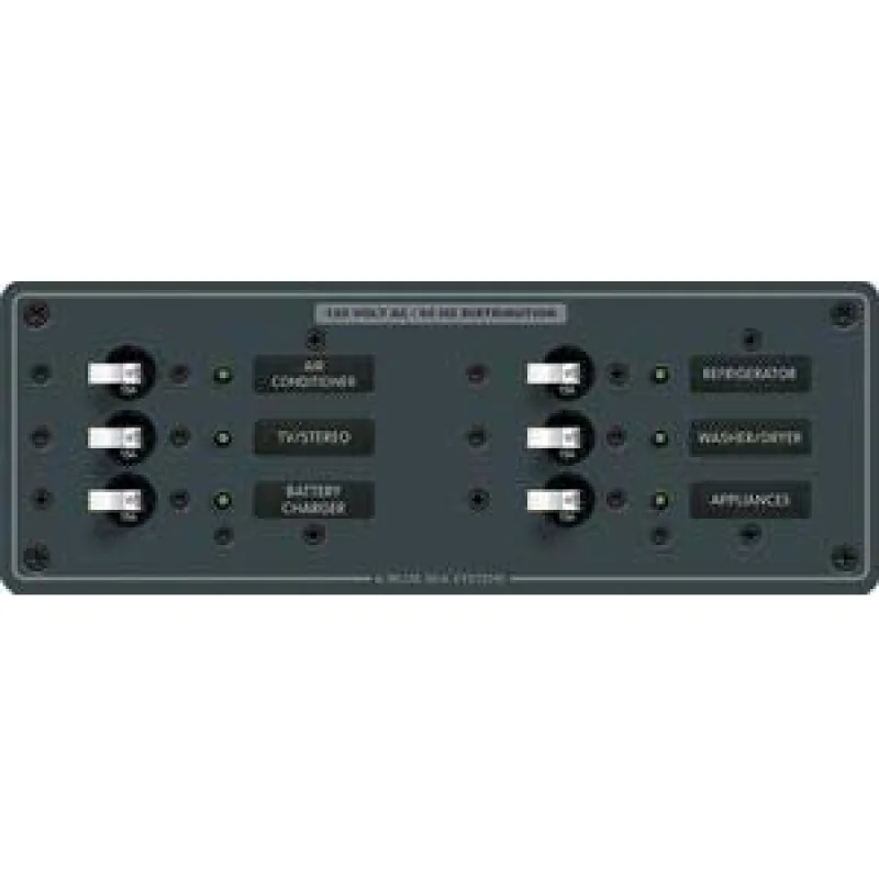 A.C. 6 pozisyonlu sigorta paneli 230v A.C. 95mmx227mm. 30 ac etiket. 6 adet 8a otomatik sigorta.