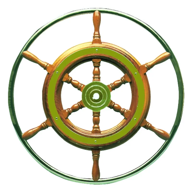 Ahşap dümen, paslanmaz çelik tutamaklı.