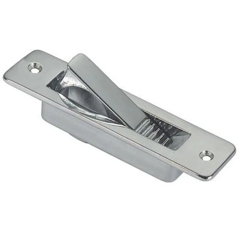 Gömme kulp, yaylı tutamaklı. Paslanmaz çelik. 21x85 mm.