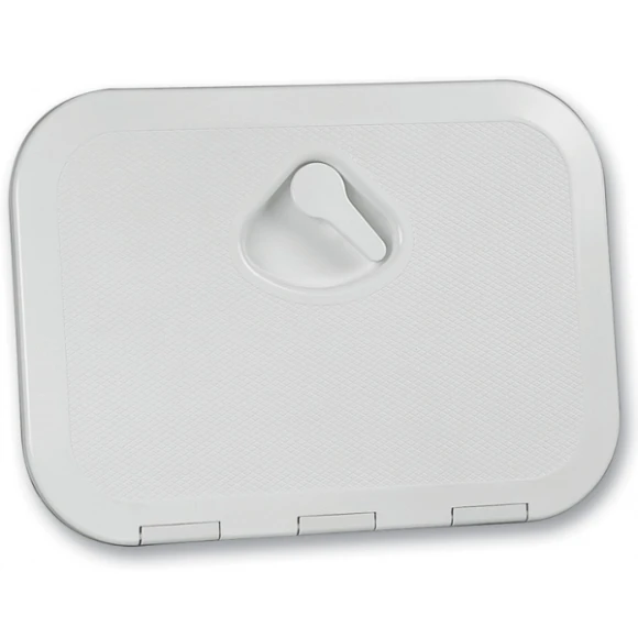 Plastik kapak. Beyaz.180° açılabilir. Vida delikleri kapak altındadır, kapalı iken görülmez.