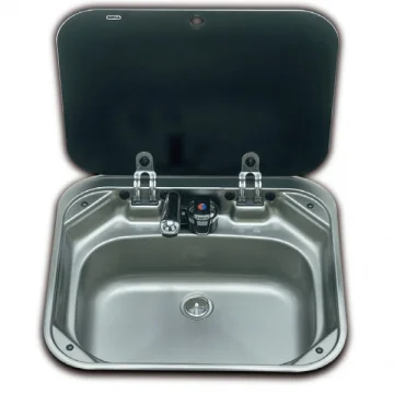 Smev 8005 serisi eviye. Paslanmaz çelik Switch´li musluk ve füme cam kapağa sahiptir. - 1