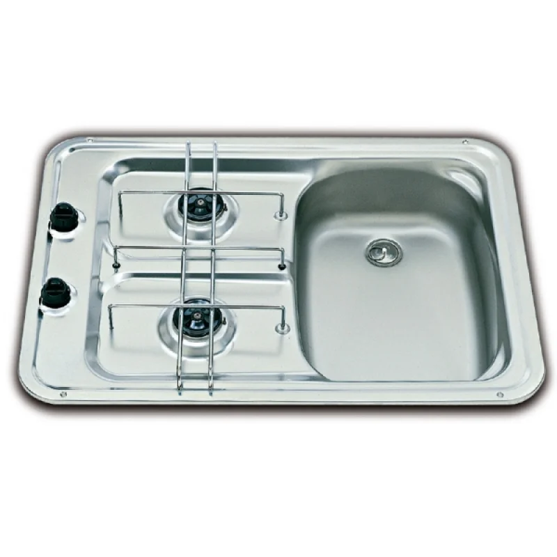 Smev 917 serisi eviyeli, çift gözlü gazlı ocak. Paslanmaz çelik.