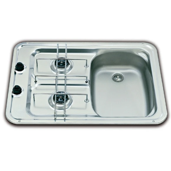 Smev 917 serisi eviyeli, çift gözlü gazlı ocak. Paslanmaz çelik.