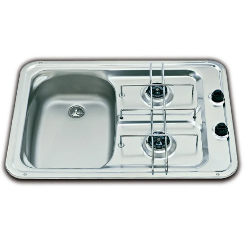 Smev 917 serisi eviyeli, çift gözlü gazlı ocak. Paslanmaz çelik.