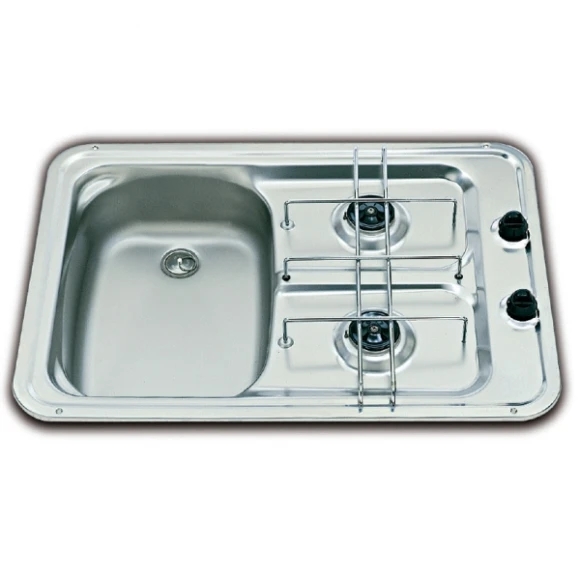 Smev 917 serisi eviyeli, çift gözlü gazlı ocak. Paslanmaz çelik.