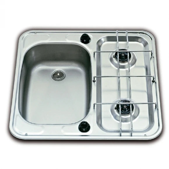 Smev 927 serisi eviyeli, çift gözlü, gazlı ocak. Paslanmaz çelik.