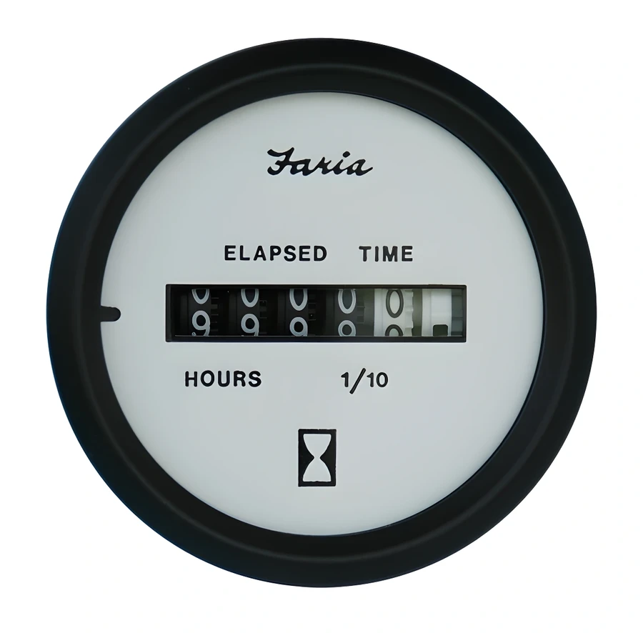 Faria motor çalışma saati göstergesi. 0-10000 saat. Ø52mm, 12/24V.