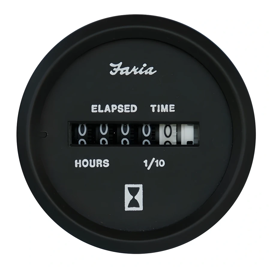 Faria motor çalışma saati göstergesi. 0-10000 saat. Ø52mm, 12/24V.