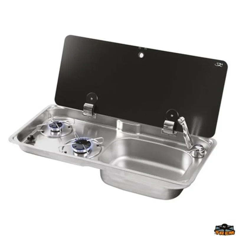 TREM CAN FL1770 Kapaklı Evyeli Gömme İki Gözlü Ocak