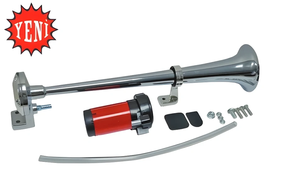 Krom Havalı Korna Tekli Borulu 12 V 45 cm