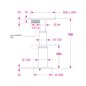 BARKA SRL Barka Akülü Masa Ayağı, İki Kademe - 700mm - 3