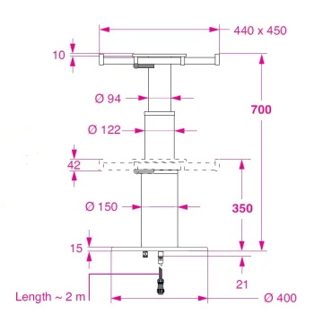 BARKA SRL Barka Elekrikli, Kayar Plakalı Masa Ayağı. 12V. 2 Kademe-700mm