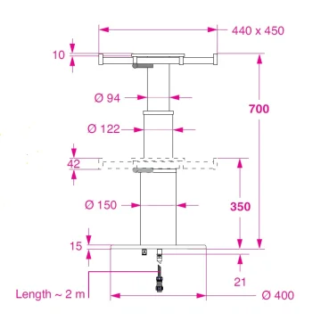 BARKA SRL Barka Elekrikli, Kayar Plakalı Masa Ayağı. 24V. 2 Kademe-700mm - 2