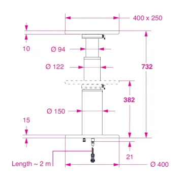 BARKA SRL Barka Elektrikli, Döner Tablalı  Masa Ayağı. 24V. 2 Kademe - 732mm - 3