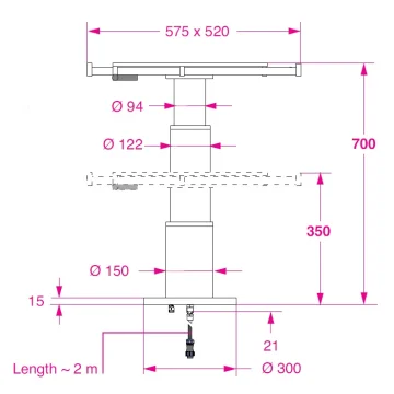 BARKA SRL Barka Elektrikli, Kayar Plakalı Masa Ayağı 12V. 2 Kademe - 700mm