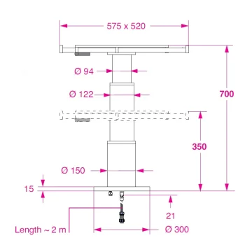 BARKA SRL Barka Elektrikli, Kayar Plakalı Masa Ayağı 12V. 2 Kademe - 700mm - 3